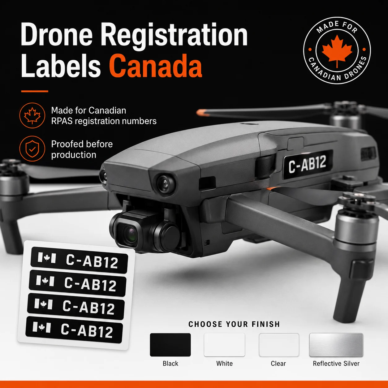 Drone Registration Labels Canada — RPAS Number Decal Sets